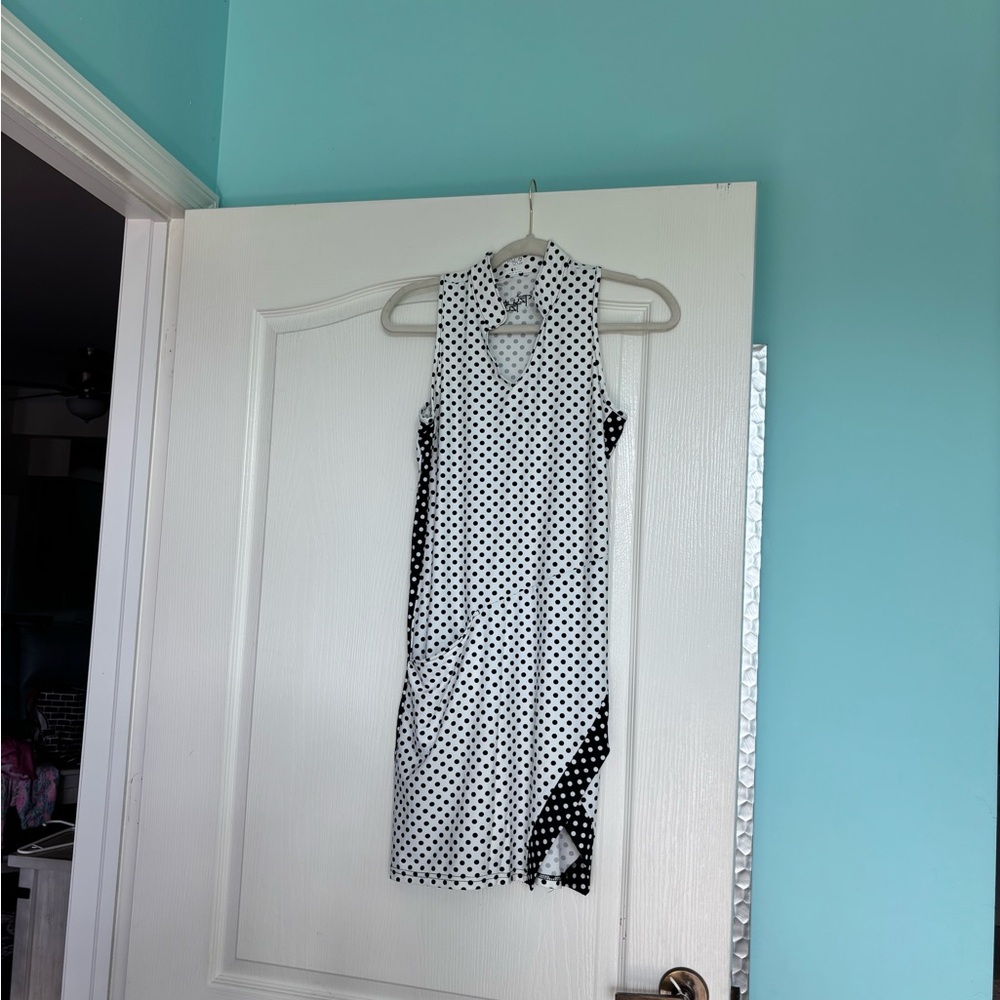 Tzu Tzu Black and White Polka Dot Golf Dress